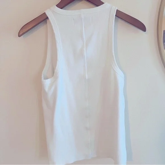 Women's White Ribbed Tank Top - Classic Crewneck - Picture 6 of 6